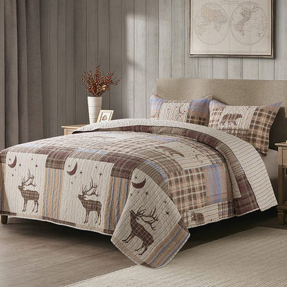 Christmas Bedspread Quilt Set Luxurious Coverlet Lightweight Bedcover Warm Bedding Set, Khaki