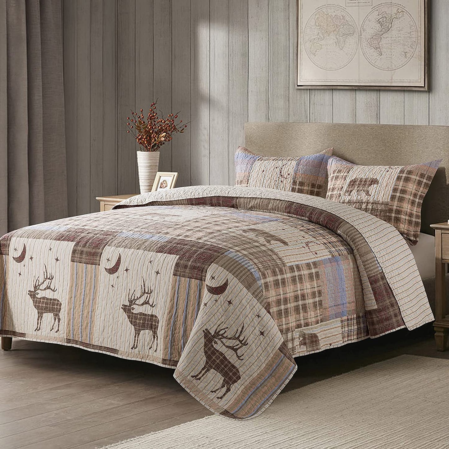 Christmas Bedspread Quilt Set Luxurious Coverlet Warm Bedding Set, Green