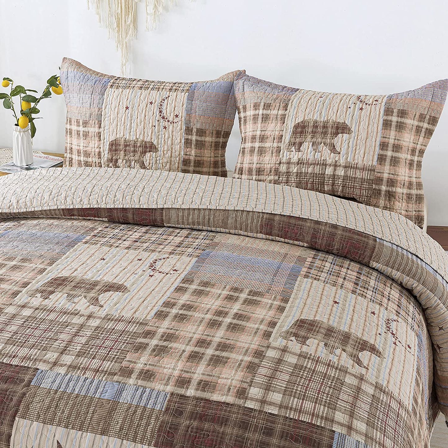 Christmas Bedspread Quilt Set Luxurious Coverlet Lightweight Bedcover Warm Bedding Set, Khaki