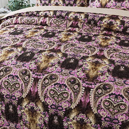 Microfiber Quilt Bedspread Sets-Flower Floral Forest Pattern Reversible Coverlet Set,Queen Size