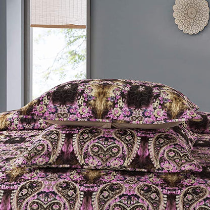 Microfiber Quilt Bedspread Sets-Flower Floral Forest Pattern Reversible Coverlet Set,Queen Size