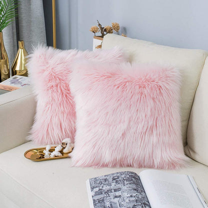 Faux Fur Pillow Case, 18x18 Inches, 6 Color, 2 Pieces