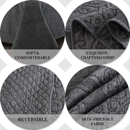 Microfiber Reversible Quilt, Sham in Grey Embossed Pattern