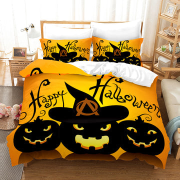 Set cu imprimeu Dovleac de Halloween Husă de pilota, Set Pat Halloween 3 piese