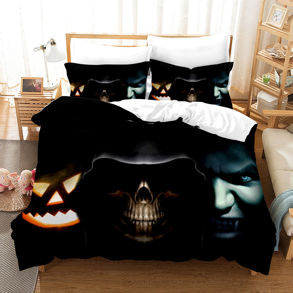 Set cu imprimeu Dovleac de Halloween Husă de pilota, Set Pat Halloween 3 piese