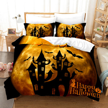 Husă de pilotă Halloween Liliac, Set de lenjerie de pat Halloween din trei piese