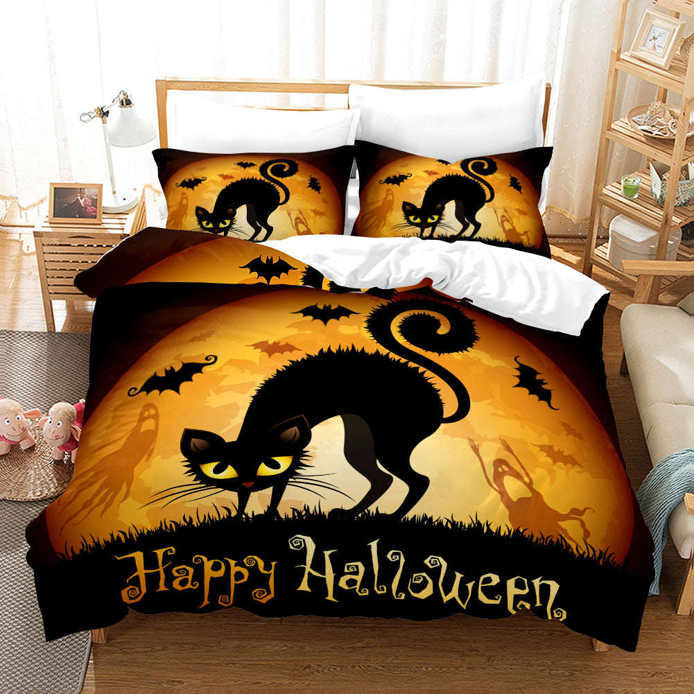 Husă de pilotă Halloween Liliac, Set de lenjerie de pat Halloween din trei piese