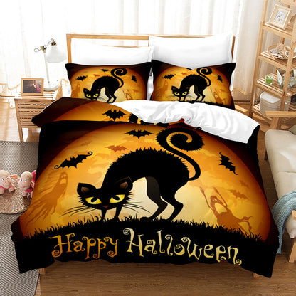 Halloween Bat Duvet Cover, Three-piece Halloween Bedding Set