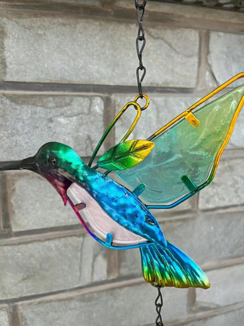 Hummingbird Glass Painted Wind Chimes Suncatcher Garden Decoration