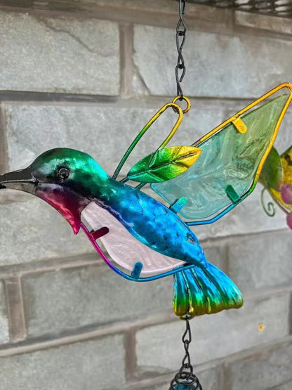 Hummingbird Glass Painted Wind Chimes Suncatcher Garden Decoration