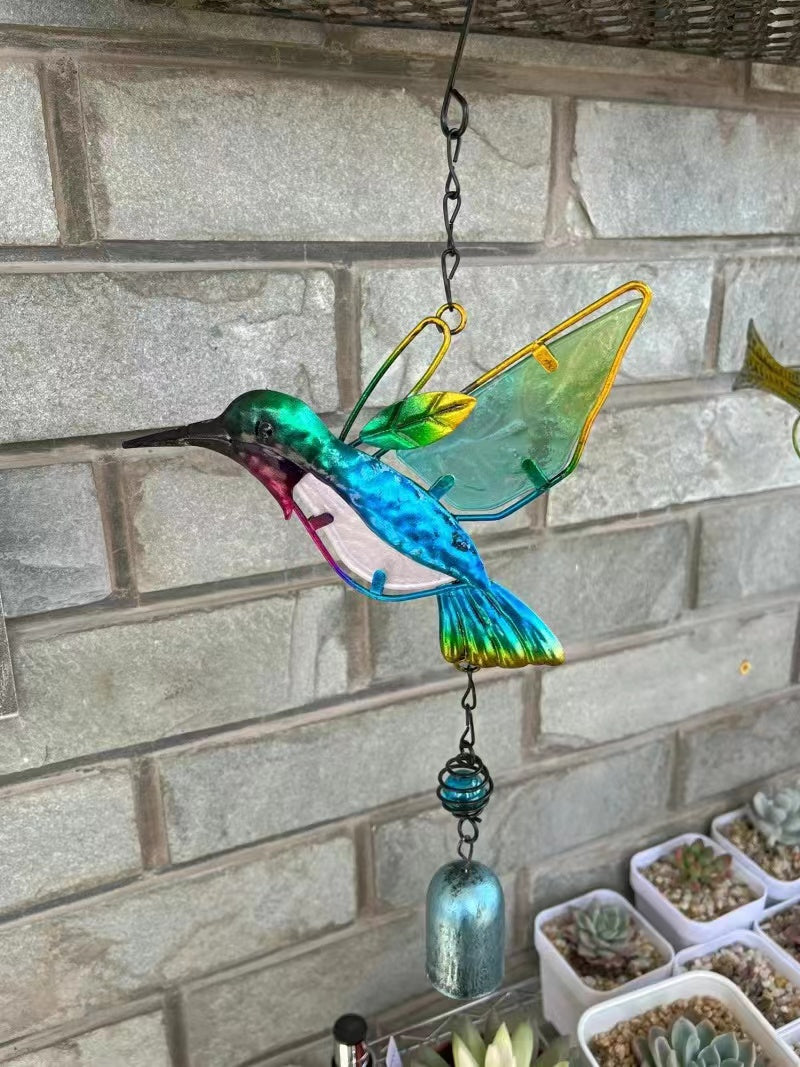 Hummingbird Glass Painted Wind Chimes Suncatcher Garden Decoration