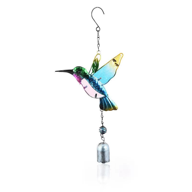 Hummingbird Glass Painted Wind Chimes Suncatcher Garden Decoration