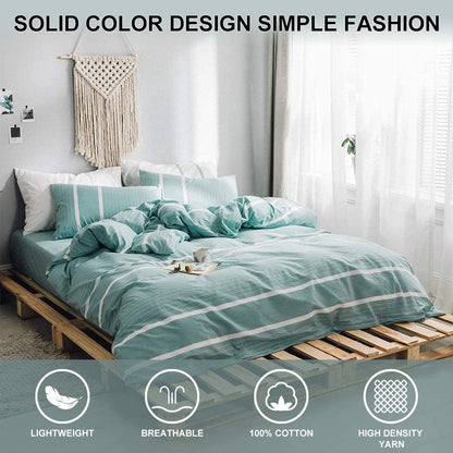 100% Washed Cotton Comforter Cover, Natural Wrinkled Look with Zipper Closure & Corner Ties, Green, Queen/King Size