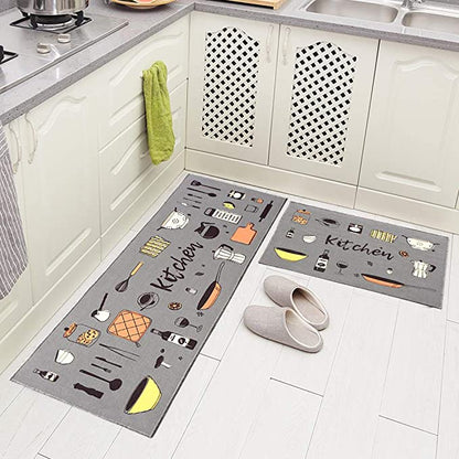 Grey Kitchen Design Non-Skid Backing Mat for Doorway Bathroom Runner Rug Set