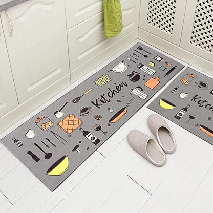 Grey Kitchen Design Non-Skid Backing Mat for Doorway Bathroom Runner Rug Set