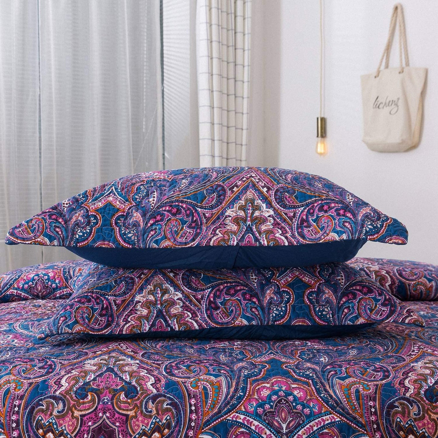 Cotton Bedspread Quilt Sets-Reversible Patchwork Coverlet Set, European Classic Floral Pattern, Queen Size