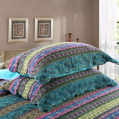 100% Cotton 3-Piece Patchwork Bedspread Quilt Sets in Blue Striped Jacquard Pattern - newlakedown