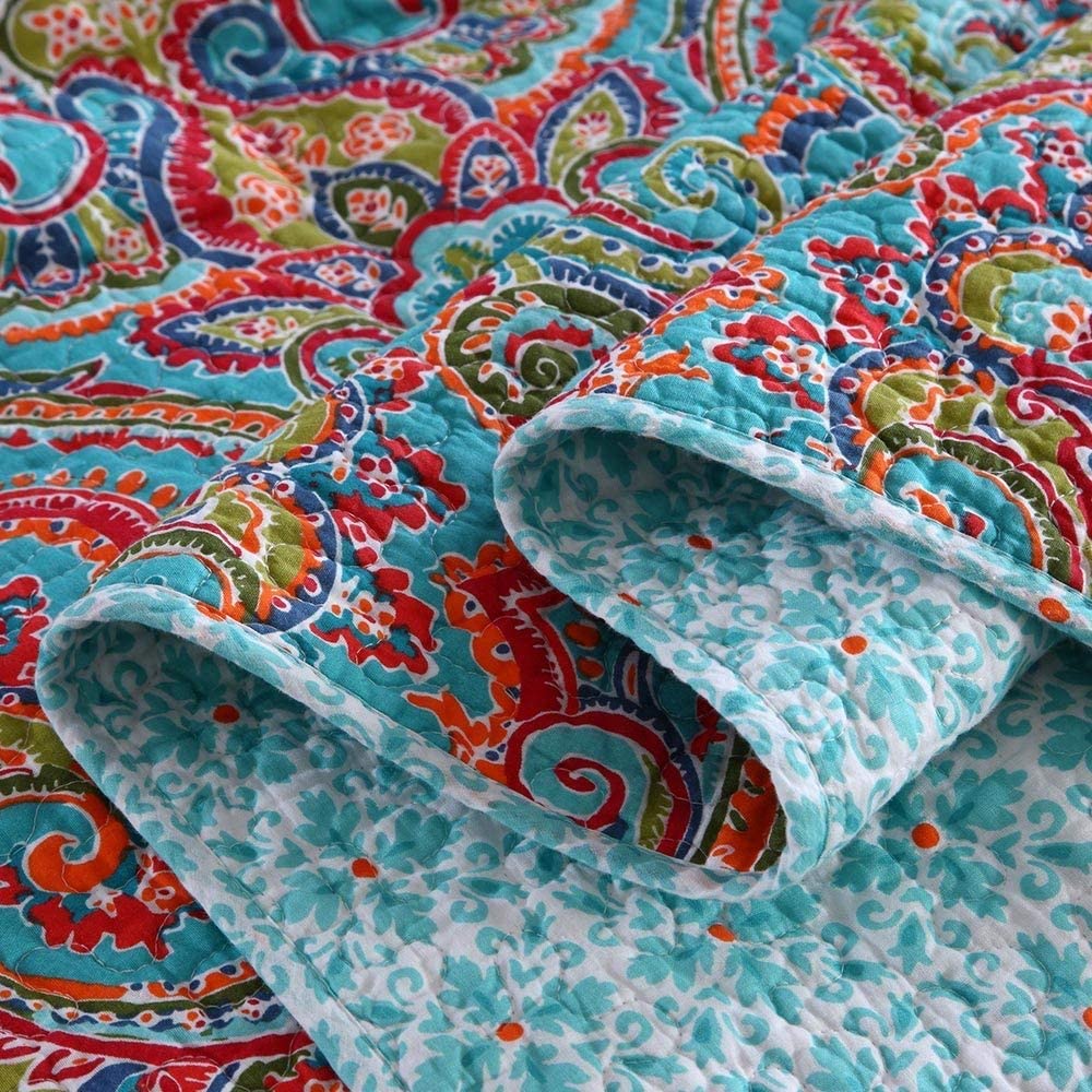 European Gorgeous Floral Pattern,Cotton Queen Size Bedspread Quilt Sets, Reversible Patchwork Coverlet Set