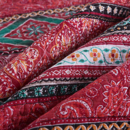 Cotton Bedspread Quilt Sets-Reversible Patchwork Coverlet Set, Striped Bohemian Pattern,Full Size