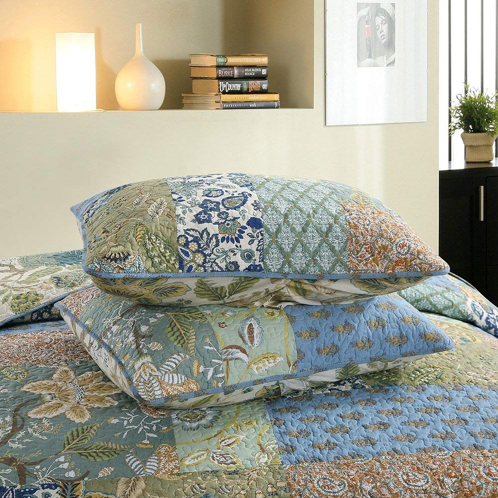 100% Cotton Bedspread Quilt Set with Real Stitched Embroidery in Bohemian Floral Pattern - newlakedown