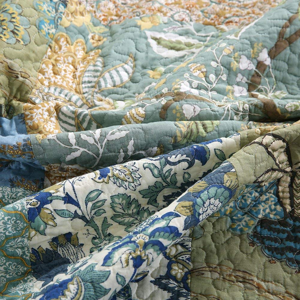 100% Cotton Bedspread Quilt Set with Real Stitched Embroidery in Bohemian Floral Pattern - newlakedown