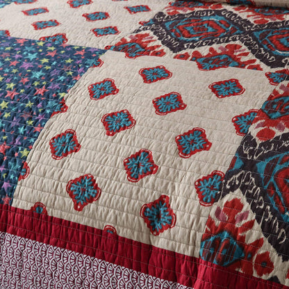 Cotton Bedspread Quilt Set with Real Stitched Embroidery, Luxury Garden Pattern, Queen/King Size