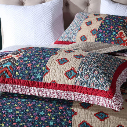 Cotton Bedspread Quilt Set with Real Stitched Embroidery, Luxury Garden Pattern, Queen/King Size