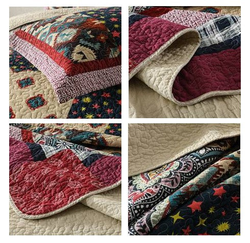 Cotton Bedspread Quilt Set with Real Stitched Embroidery, Luxury Garden Pattern, Queen/King Size