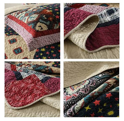 Cotton Bedspread Quilt Set with Real Stitched Embroidery, Luxury Garden Pattern, Queen/King Size