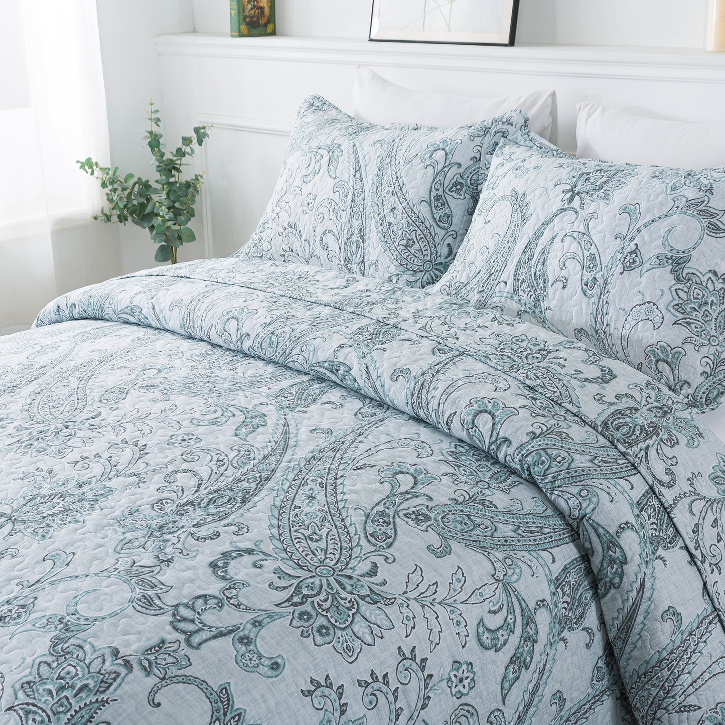 3 Piece Microfiber Bedspread Reversible-Retro Design Bedding Set All Season Quilts