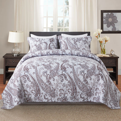 3 Piece Microfiber Bedspread Reversible-Retro Design Bedding Set All Season Quilts
