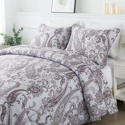 3 Piece Microfiber Bedspread Reversible-Retro Design Bedding Set All Season Quilts