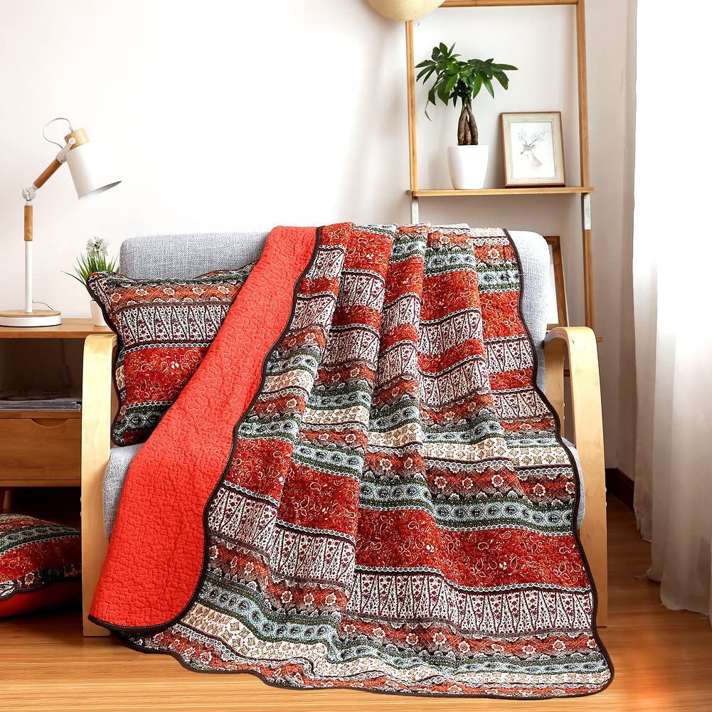 Cotton Quilted Throw Blanket for Bed Couch Sofa, 60X78 Inch, 5 Patterns