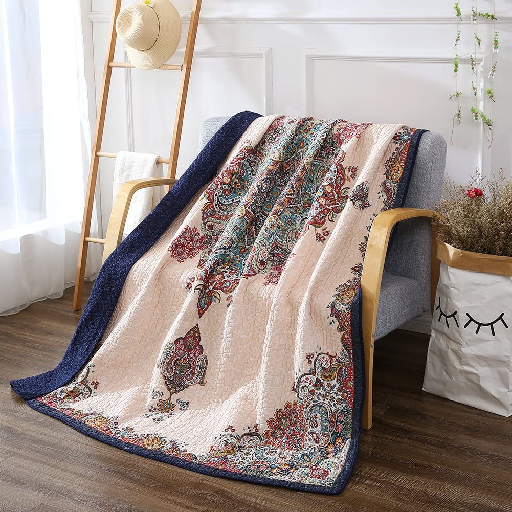 Cotton Quilted Throw Blanket for Bed Couch Sofa, 60X78 Inch, 5 Patterns
