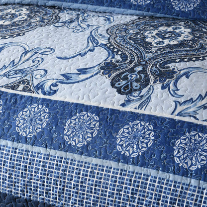 Microfiber Reversible Quilt, Sham in Royal Blue Vase Pattern