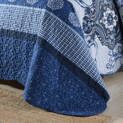 Microfiber Reversible Quilt, Sham in Royal Blue Vase Pattern