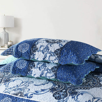 Microfiber Reversible Quilt, Sham in Royal Blue Vase Pattern