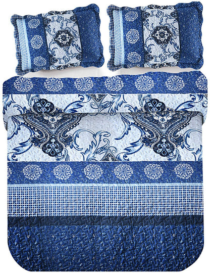 Microfiber Reversible Quilt, Sham in Royal Blue Vase Pattern