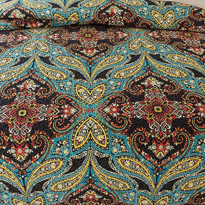 100% Cotton Bedspread Quilt Sets, Reversible Patchwork Coverlet Set, European Rouge Floral Pattern