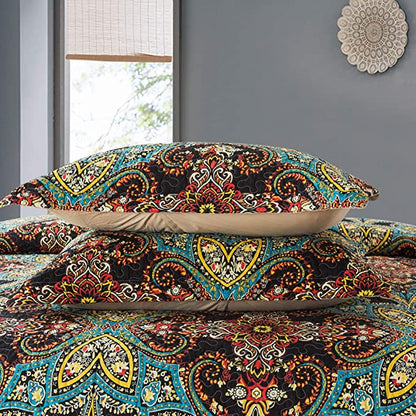 100% Cotton Bedspread Quilt Sets, Reversible Patchwork Coverlet Set, European Rouge Floral Pattern