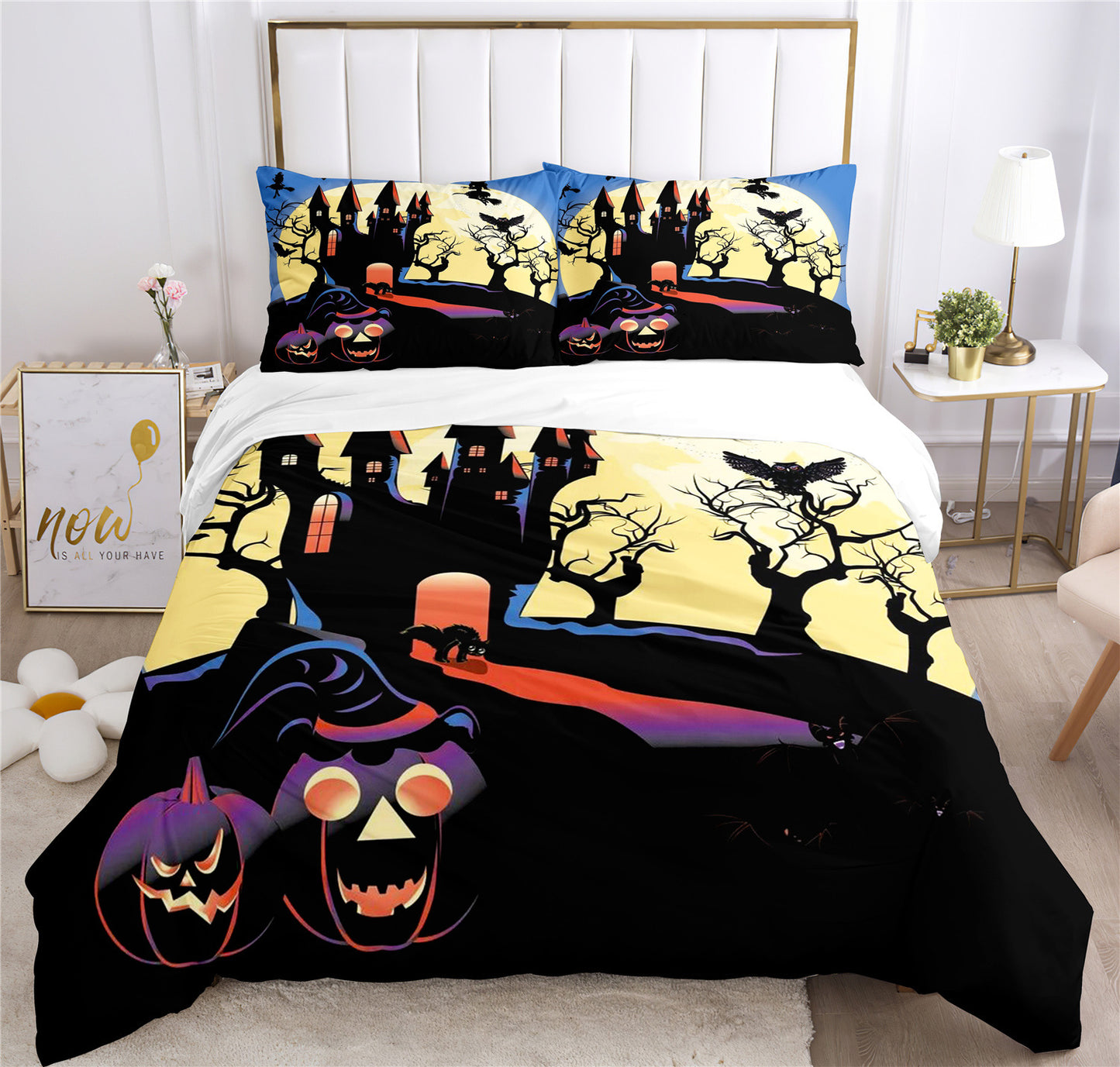 Halloween Bat Duvet Cover, Three-piece Halloween Bedding Set