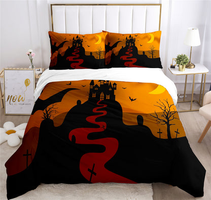 Halloween Bat Duvet Cover, Three-piece Halloween Bedding Set